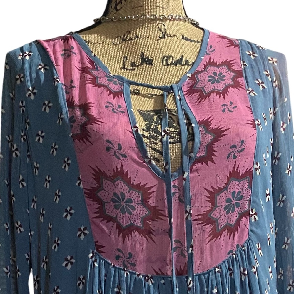 Anthropologie KOPAL Rutika Boho/Pheasant Floral Tassel Tie-Front Dress in Sz M💞